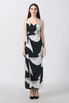 House of Varada_Green Modal Satin Print Abstract Plunge V-neck Wrap Style Dress _Online_at_Aza_Fashions