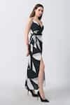 Buy_House of Varada_Green Modal Satin Print Abstract Plunge V-neck Wrap Style Dress _Online_at_Aza_Fashions