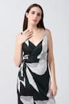 Shop_House of Varada_Green Modal Satin Print Abstract Plunge V-neck Wrap Style Dress _Online_at_Aza_Fashions