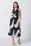 Buy_House of Varada_Green Modal Satin Print Abstract Halter Neck Asymmetric Dress _at_Aza_Fashions