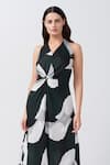 Buy_House of Varada_Green Modal Satin Print Abstract Halter Neck Asymmetric Dress _Online_at_Aza_Fashions