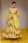 Nitara Dhanraj Label_Yellow Raw Silk And Pure Crepe Print Floral Sweetheart Neck Mandala Lehenga Set _Online_at_Aza_Fashions