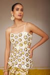 Nitara Dhanraj Label_Yellow Raw Silk And Pure Crepe Print Mirror Embroidered Peplum Tunic With Skirt _Online_at_Aza_Fashions