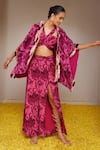 Buy_Nitara Dhanraj Label_Pink Pure Crepe Print Floral Mandala Cape Front Open And Pant Set _Online_at_Aza_Fashions