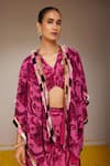 Shop_Nitara Dhanraj Label_Pink Pure Crepe Print Floral Mandala Cape Front Open And Pant Set _Online_at_Aza_Fashions