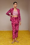 Buy_Nitara Dhanraj Label_Pink Raw Silk And Pure Crepe Print Floral Mandala Lapel Collar Jacket And Pant Set _at_Aza_Fashions