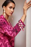 Nitara Dhanraj Label_Pink Raw Silk And Pure Crepe Print Floral Mandala Lapel Collar Jacket And Pant Set _at_Aza_Fashions