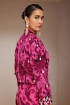 Buy_Nitara Dhanraj Label_Pink Pure Crepe Print Floral Mandala Folded Collar Jacket And Skirt Set _Online_at_Aza_Fashions