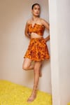 Shop_Nitara Dhanraj Label_Orange Pure Crepe Print Floral Mandala Halter Neck Cropped Top With Skirt _Online_at_Aza_Fashions