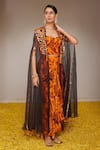 Buy_Nitara Dhanraj Label_Orange Pure Crepe And Organza Print Floral Mandala Mirror Embroidered & Skirt Set _at_Aza_Fashions