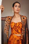 Buy_Nitara Dhanraj Label_Orange Pure Crepe And Organza Print Floral Mandala Mirror Embroidered & Skirt Set _Online_at_Aza_Fashions