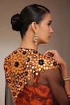 Nitara Dhanraj Label_Orange Pure Crepe And Organza Print Floral Mandala Mirror Embroidered & Skirt Set _at_Aza_Fashions