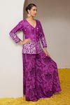 Buy_Nitara Dhanraj Label_Purple Raw Silk And Pure Crepe Print Floral Embroidered Jacket With Flared Pant _at_Aza_Fashions