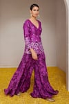 Nitara Dhanraj Label_Purple Raw Silk And Pure Crepe Print Floral Embroidered Jacket With Flared Pant _Online_at_Aza_Fashions