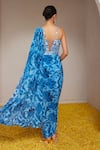 Shop_Nitara Dhanraj Label_Blue Raw Silk And Pure Crepe Print Floral Mandala Pre-draped Saree With Blouse _at_Aza_Fashions