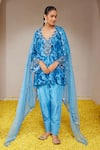 Buy_Nitara Dhanraj Label_Blue Pure Crepe Print Floral Mandala V Neck Kurta And Pant Set _at_Aza_Fashions