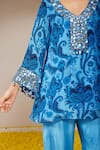 Shop_Nitara Dhanraj Label_Blue Pure Crepe Print Floral Mandala V Neck Kurta And Pant Set _Online_at_Aza_Fashions