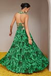 Shop_Nitara Dhanraj Label_Green Raw Silk And Pure Crepe Print Floral Mandala Halter Lehenga And Blouse Set _at_Aza_Fashions