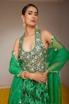 Buy_Nitara Dhanraj Label_Green Raw Silk And Pure Crepe Print Floral Mandala Halter Lehenga And Blouse Set _Online_at_Aza_Fashions