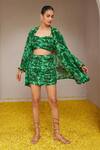 Buy_Nitara Dhanraj Label_Green Pure Crepe Print Floral Mandala Jacket Front Open And Mini Skirt Set _at_Aza_Fashions