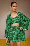 Buy_Nitara Dhanraj Label_Green Pure Crepe Print Floral Mandala Jacket Front Open And Mini Skirt Set _Online_at_Aza_Fashions