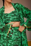 Shop_Nitara Dhanraj Label_Green Pure Crepe Print Floral Mandala Jacket Front Open And Mini Skirt Set _Online_at_Aza_Fashions