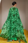 Shop_Nitara Dhanraj Label_Green Raw Silk Print Floral Mandala Cape Front Open Flower And Draped Skirt _at_Aza_Fashions