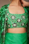 Nitara Dhanraj Label_Green Raw Silk Print Floral Mandala Cape Front Open Flower And Draped Skirt _at_Aza_Fashions