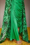 Buy_Nitara Dhanraj Label_Green Raw Silk Print Floral Mandala Cape Front Open Flower And Draped Skirt 