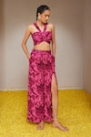 Buy_Nitara Dhanraj Label_Pink Pure Crepe Print Floral Mandala Criss Cross Flower Cropped Top With Pant _at_Aza_Fashions