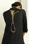 Shop_OFRIDA_Black Cotton Silk Blend Print Botanical V-neck Psyflora Etro Kurta _Online_at_Aza_Fashions