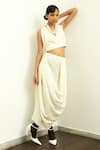 Buy_Ofrida_Beige Raw Silk Plain Poem Draped Skirt _at_Aza_Fashions