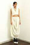 Ofrida_Beige Raw Silk Plain Poem Draped Skirt _Online_at_Aza_Fashions