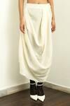 Buy_Ofrida_Beige Raw Silk Plain Poem Draped Skirt _Online_at_Aza_Fashions