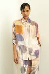 OFRIDA_Multi Color Muslin Silk Blend Print Abstract Collar Nargis Watercolor Shirt _Online_at_Aza_Fashions