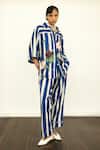 Buy_Ofrida_Blue Twill Linen Print Stripe Relaxed Fit Pant _at_Aza_Fashions