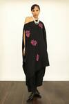 Buy_OFRIDA_Black Silk Embroidery One Shoulder Floral Asymmetric Draped Tunic _at_Aza_Fashions