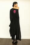 Shop_OFRIDA_Black Silk Embroidery One Shoulder Floral Asymmetric Draped Tunic _at_Aza_Fashions