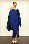 Buy_OFRIDA_Blue Raw Silk Embroidery Floral One Shoulder Asymmetric Cape _at_Aza_Fashions