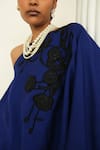 Buy_OFRIDA_Blue Raw Silk Embroidery Floral One Shoulder Asymmetric Cape _Online_at_Aza_Fashions