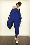 Buy_OFRIDA_Blue Raw Silk Asymmetric Draped Skirt _at_Aza_Fashions