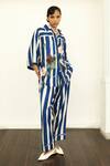 Buy_OFRIDA_Blue Twill Linen Printed Abstract Expressionist Shirt Collar Stripes With Pant _at_Aza_Fashions