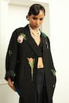 OFRIDA_Multi Color Jacket Raw Silk Hand Applique Botanical Lapel Psyflora With Pant _at_Aza_Fashions