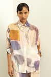 OFRIDA_Multi Color Muslin Silk Blend Hand Painted Nargis Print Shirt With Pant _Online_at_Aza_Fashions