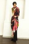 Buy_OFRIDA_Multi Color Muslin Silk Blend Hand Painted Abstract Bloom Hot Shirt With Skirt _at_Aza_Fashions