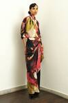 Buy_OFRIDA_Multi Color Muslin Silk Blend Hand Painted Abstract Bloom Hot Shirt With Skirt _Online_at_Aza_Fashions