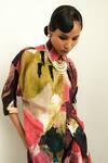 Shop_OFRIDA_Multi Color Muslin Silk Blend Hand Painted Abstract Bloom Hot Shirt With Skirt _Online_at_Aza_Fashions