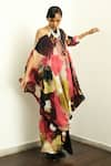 Buy_OFRIDA_Multi Color Muslin Silk Blend Hand Painted Abstract Bloom Hot Tunic With Pant _at_Aza_Fashions