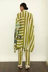 Shop_OFRIDA_Green Muslin Silk Blend Hand Painted Stripe Collared Neck Print Tunic With Pant _at_Aza_Fashions