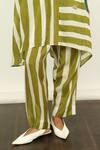 Buy_OFRIDA_Green Muslin Silk Blend Hand Painted Stripe Collared Neck Print Tunic With Pant _Online_at_Aza_Fashions